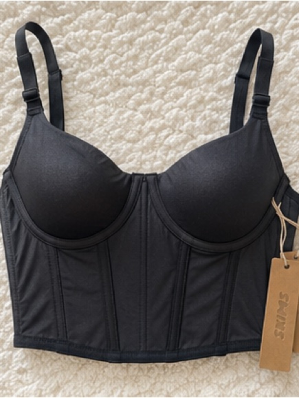 SKIMS Logo Shine Demi Corset Bra Onyx 38DD NWT